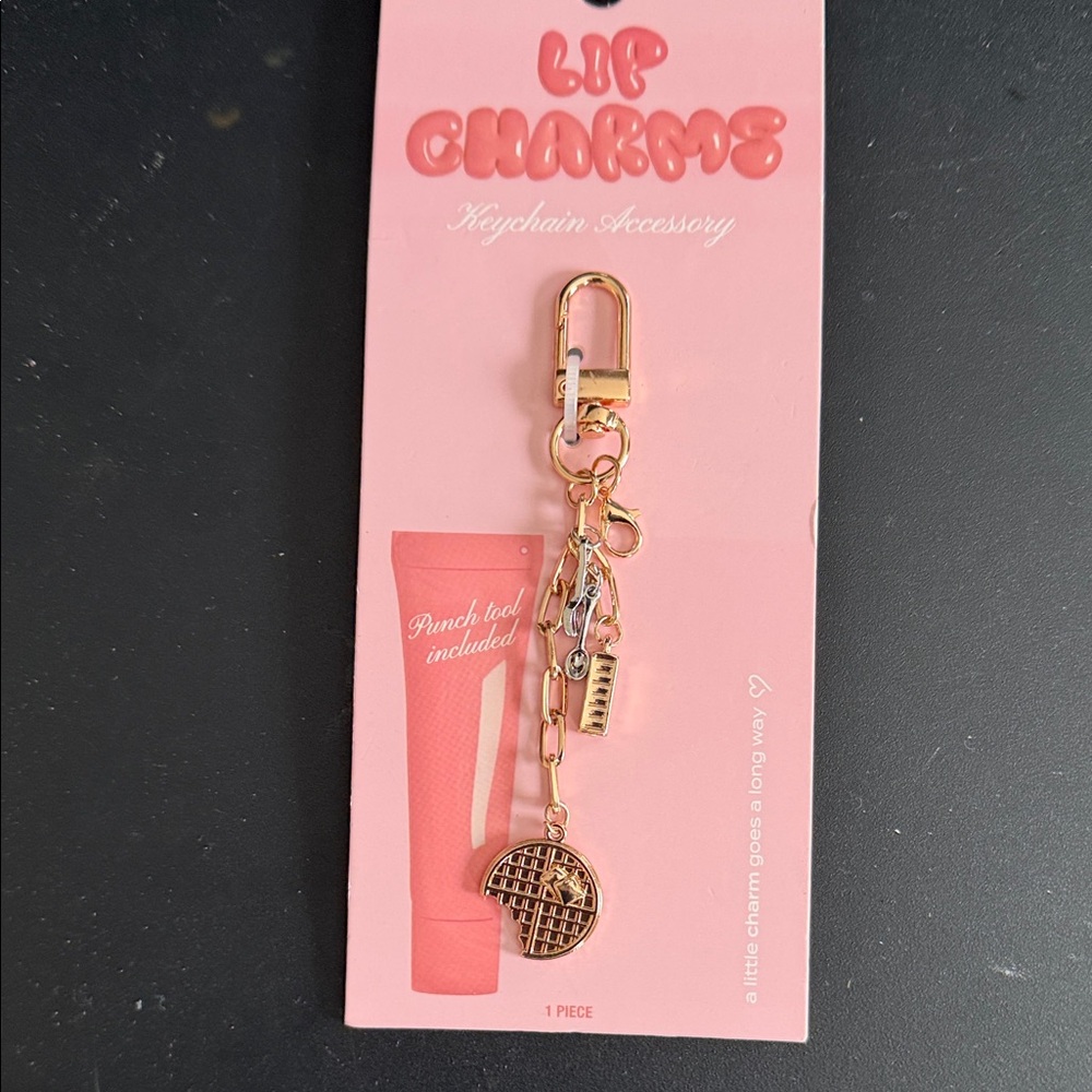 Waffle Lip Charms Gold Keychain Charm